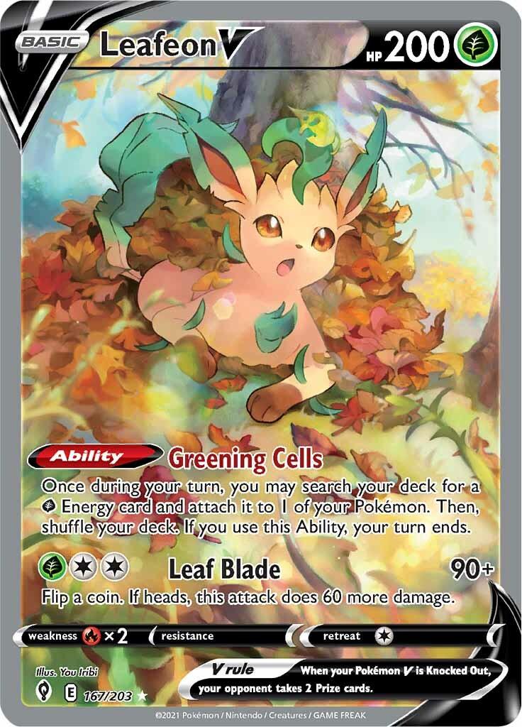 167, Fire [x2], Grass, Holofoil, Sword & Shield: Evolving Skies, Ultra Rare Leafeon V (167/203) [Sword & Shield: Evolving Skies] - Trading Card World