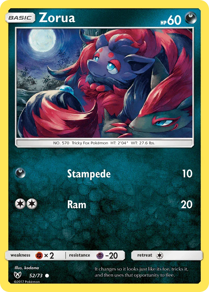 52, Common, Darkness, Fighting[×2], Normal, Psychic[-20], Reverse Holofoil, Sun & Moon: Shining Legends Zorua (52/73) [Sun & Moon: Shining Legends] - Trading Card World