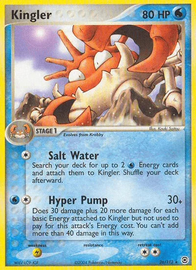 26, EX: FireRed & LeafGreen, Lightning[×2], Normal, Rare, Reverse Holofoil, Water Kingler (26/112) [EX: FireRed & LeafGreen] - Trading Card World
