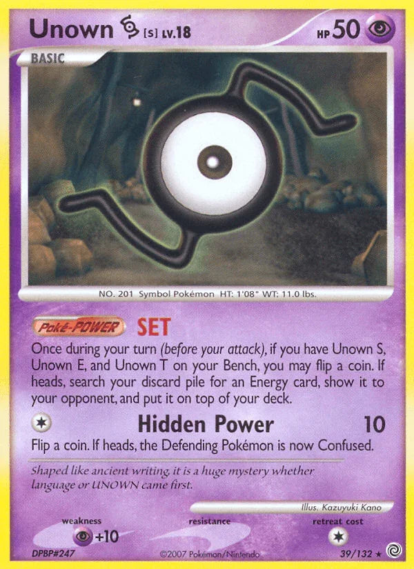 39, Diamond & Pearl: Secret Wonders, Normal, Psychic, Psychic[+10], Rare, Reverse Holofoil Unown S (39/132) [Diamond & Pearl: Secret Wonders] - Trading Card World