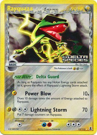 13, Colorless[×2], EX: Delta Species, Fighting[-30], Holo Rare, Lightning, Metal, Reverse Holofoil, Water[-30] Rayquaza (13/113) (Delta Species) (Stamped) [EX: Delta Species] - Trading Card World