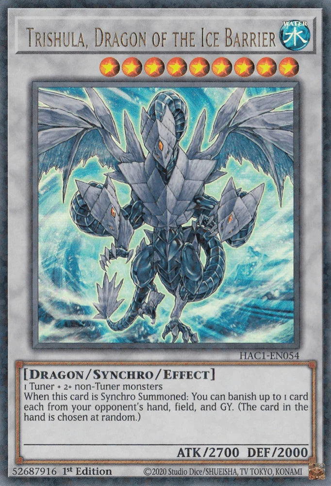 1st Edition, Dragon, Hidden Arsenal: Chapter 1, Parallel Rare, Synchro/Effect Monster, Water Trishula, Dragon of the Ice Barrier (Duel Terminal) [HAC1-EN054] Parallel Rare - Trading Card World