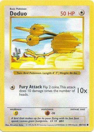 48, Base Set Shadowless Unlimited, Colorless, Common, Fighting[-30], Lightning[×2], Normal Doduo (48/102) [Base Set Shadowless Unlimited] - Trading Card World