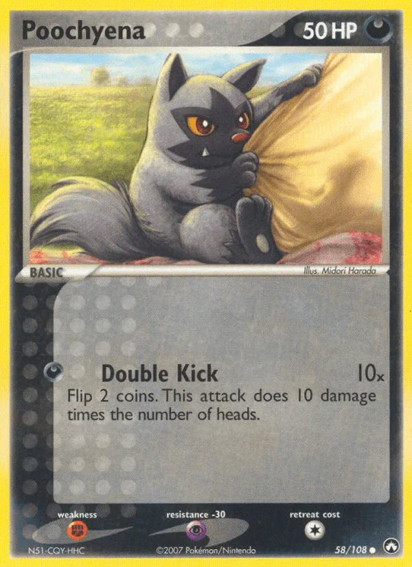 58, Common, Darkness, EX: Power Keepers, Fighting[×2], Normal, Psychic[-30] Poochyena (58/108) [EX: Power Keepers] - Trading Card World