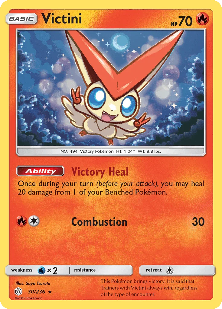 30, Fire, Holo Rare, Holofoil, Reverse Holofoil, Sun & Moon: Cosmic Eclipse, Water[×2] Victini (30/236) [Sun & Moon: Cosmic Eclipse] - Trading Card World