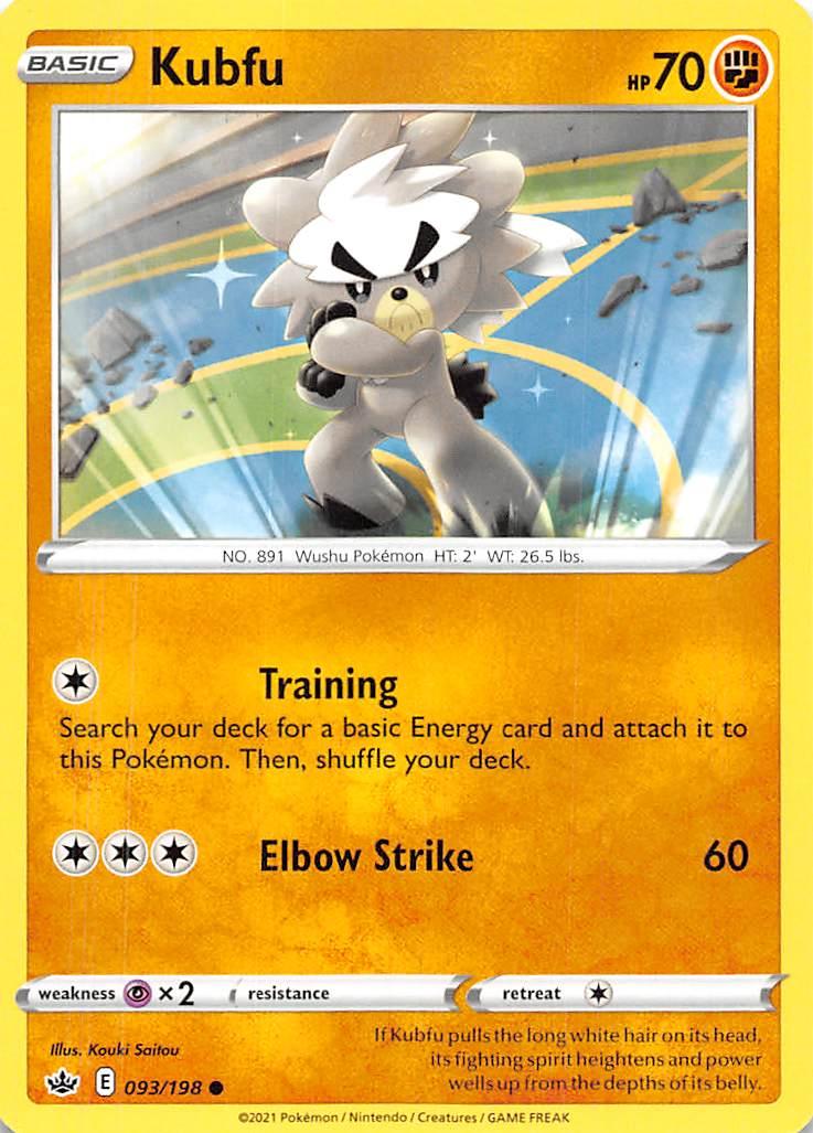 093, Common, Fighting, Normal, Psychic [x2], Reverse Holofoil, Sword & Shield: Chilling Reign Kubfu (093/198) [Sword & Shield: Chilling Reign] - Trading Card World