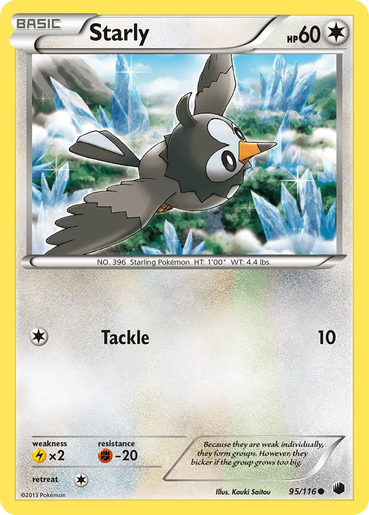 95, Black & White: Plasma Freeze, Colorless, Common, Fighting[-20], Lightning[×2], Normal, Reverse Holofoil Starly (95/116) [Black & White: Plasma Freeze] - Trading Card World