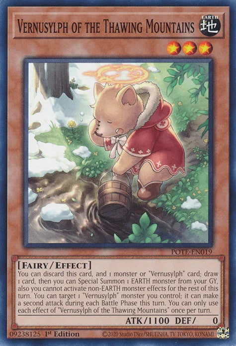 1st Edition, Common, Earth, Effect Monster, Fairy, Power of the Elements, Unlimited Vernusylph of the Thawing Mountains [POTE-EN019] Common - Trading Card World