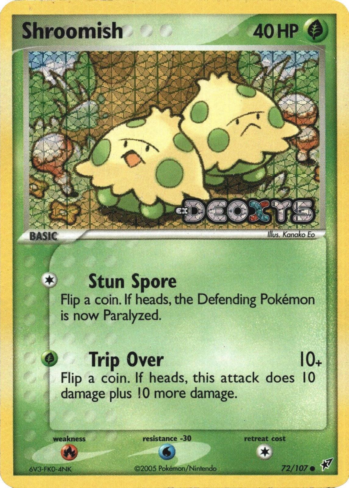 72, Common, EX: Deoxys, Fire[×2], Grass, Reverse Holofoil, Water[-30] Shroomish (72/107) (Stamped) [EX: Deoxys] - Trading Card World