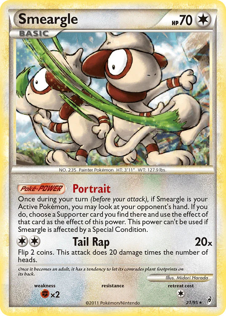 21, Colorless, Fighting[×2], HeartGold & SoulSilver: Call of Legends, Holo Rare, Holofoil, Reverse Holofoil Smeargle (21/95) [HeartGold & SoulSilver: Call of Legends] - Trading Card World