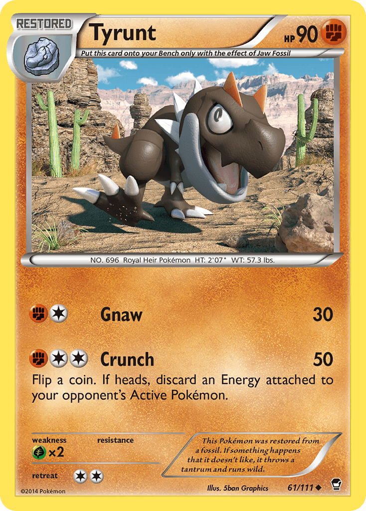 61, Fighting, Grass[×2], Normal, Reverse Holofoil, Uncommon, XY: Furious Fists Tyrunt (61/111) [XY: Furious Fists] - Trading Card World