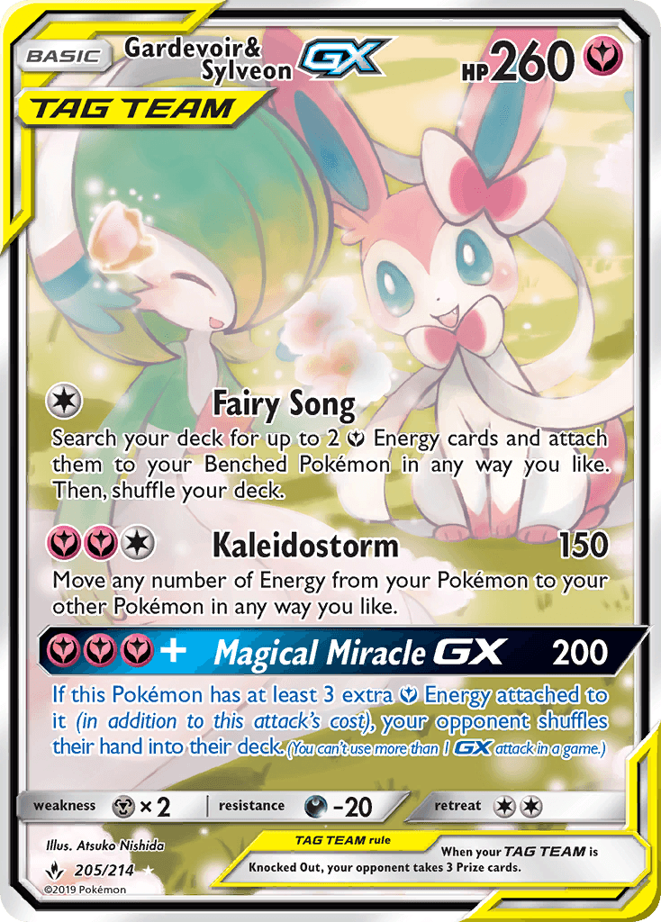 205, Darkness[-20], Fairy, Holofoil, Metal[×2], Sun & Moon: Unbroken Bonds, Ultra Rare Gardevoir & Sylveon GX (205/214) [Sun & Moon: Unbroken Bonds] - Trading Card World