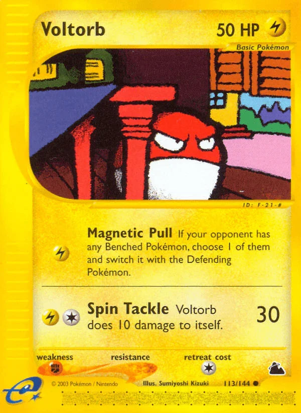 113, Common, Fighting[×2], Lightning, Normal, Reverse Holofoil, Skyridge Voltorb (113/144) [Skyridge] - Trading Card World