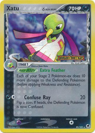 25, Darkness, EX: Dragon Frontiers, Psychic[×2], Rare, Reverse Holofoil Xatu (25/101) (Delta Species) (Stamped) [EX: Dragon Frontiers] - Trading Card World