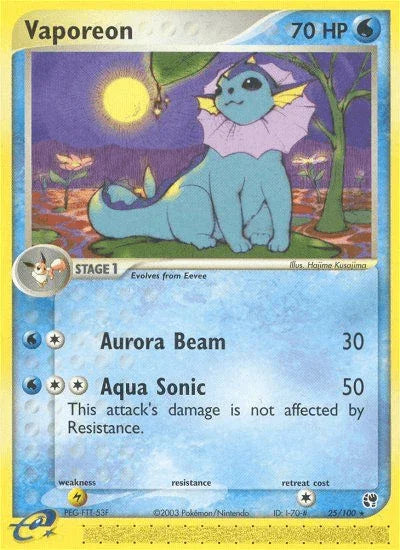 25, EX: Sandstorm, Lightning[×2], Normal, Rare, Reverse Holofoil, Water Vaporeon (25/100) [EX: Sandstorm] - Trading Card World