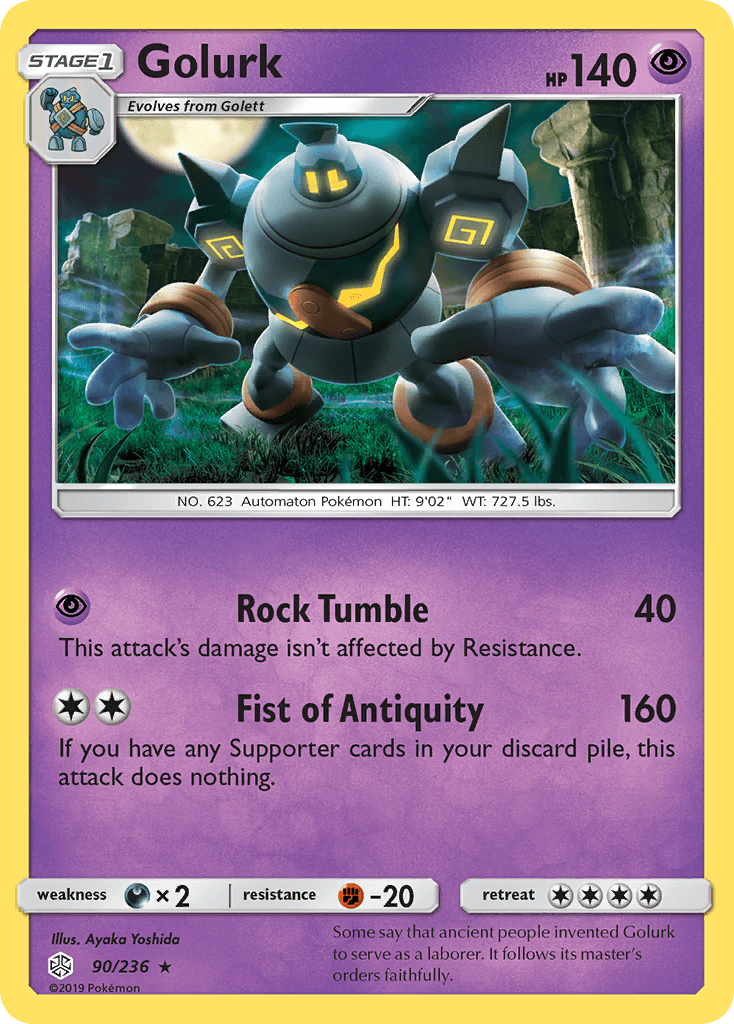 90, Darkness[×2], Fighting[-20], Normal, Psychic, Rare, Reverse Holofoil, Sun & Moon: Cosmic Eclipse Golurk (90/236) [Sun & Moon: Cosmic Eclipse] - Trading Card World