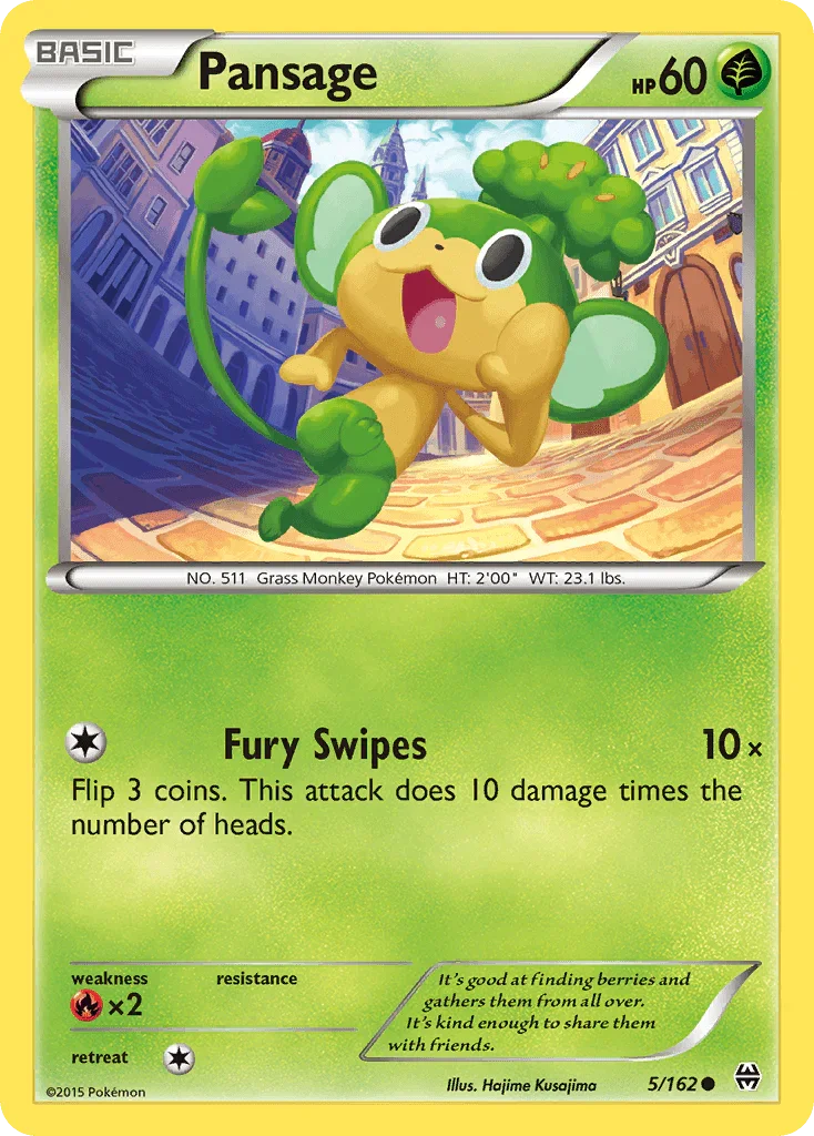Common, Fire[×2], Grass, Normal, Reverse Holofoil, XY: BREAKthrough Pansage (5/162) [XY: BREAKthrough] - Trading Card World