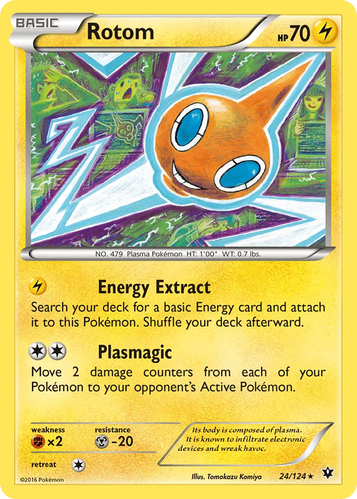 24, Fighting[×2], Lightning, Metal[-20], Normal, Rare, Reverse Holofoil, XY: Fates Collide Rotom (24/124) [XY: Fates Collide] - Trading Card World