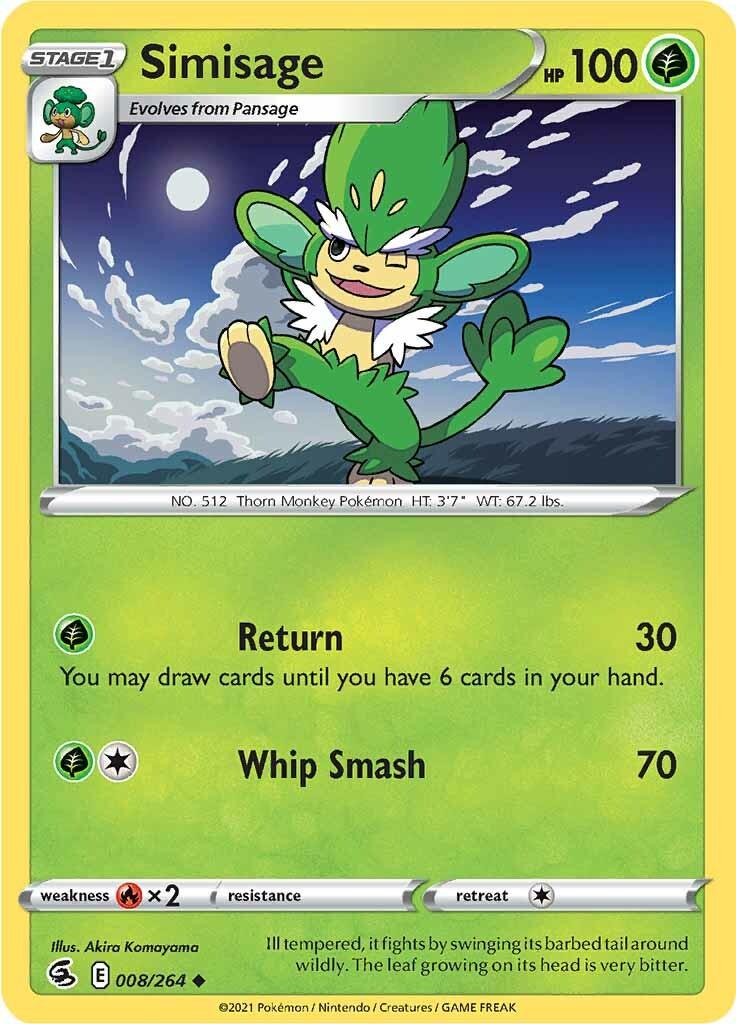 008, Fire [x2], Grass, Normal, Reverse Holofoil, Sword & Shield: Fusion Strike, Uncommon Simisage (008/264) [Sword & Shield: Fusion Strike] - Trading Card World