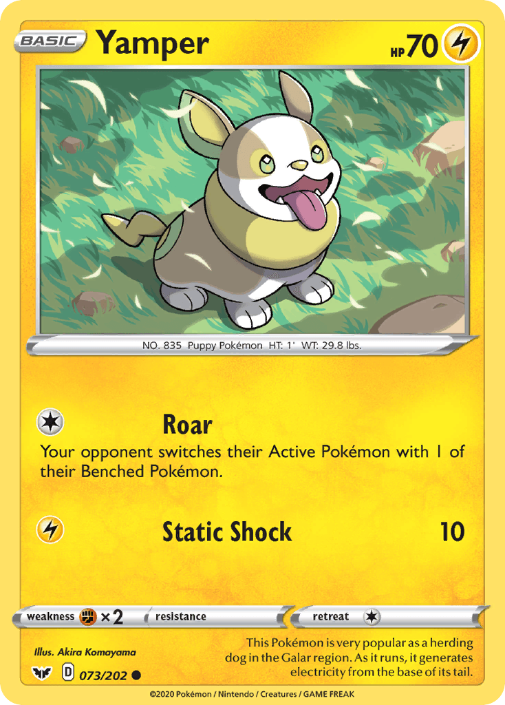 073, Common, Fighting[×2], Lightning, Normal, Reverse Holofoil, Sword & Shield: Base Set Yamper (073/202) [Sword & Shield: Base Set] - Trading Card World