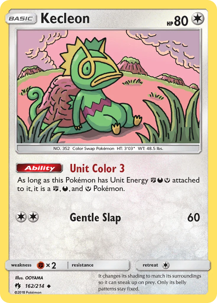 162, Colorless, Fighting[×2], Normal, Reverse Holofoil, Sun & Moon: Lost Thunder, Uncommon Kecleon (162/214) [Sun & Moon: Lost Thunder] - Trading Card World