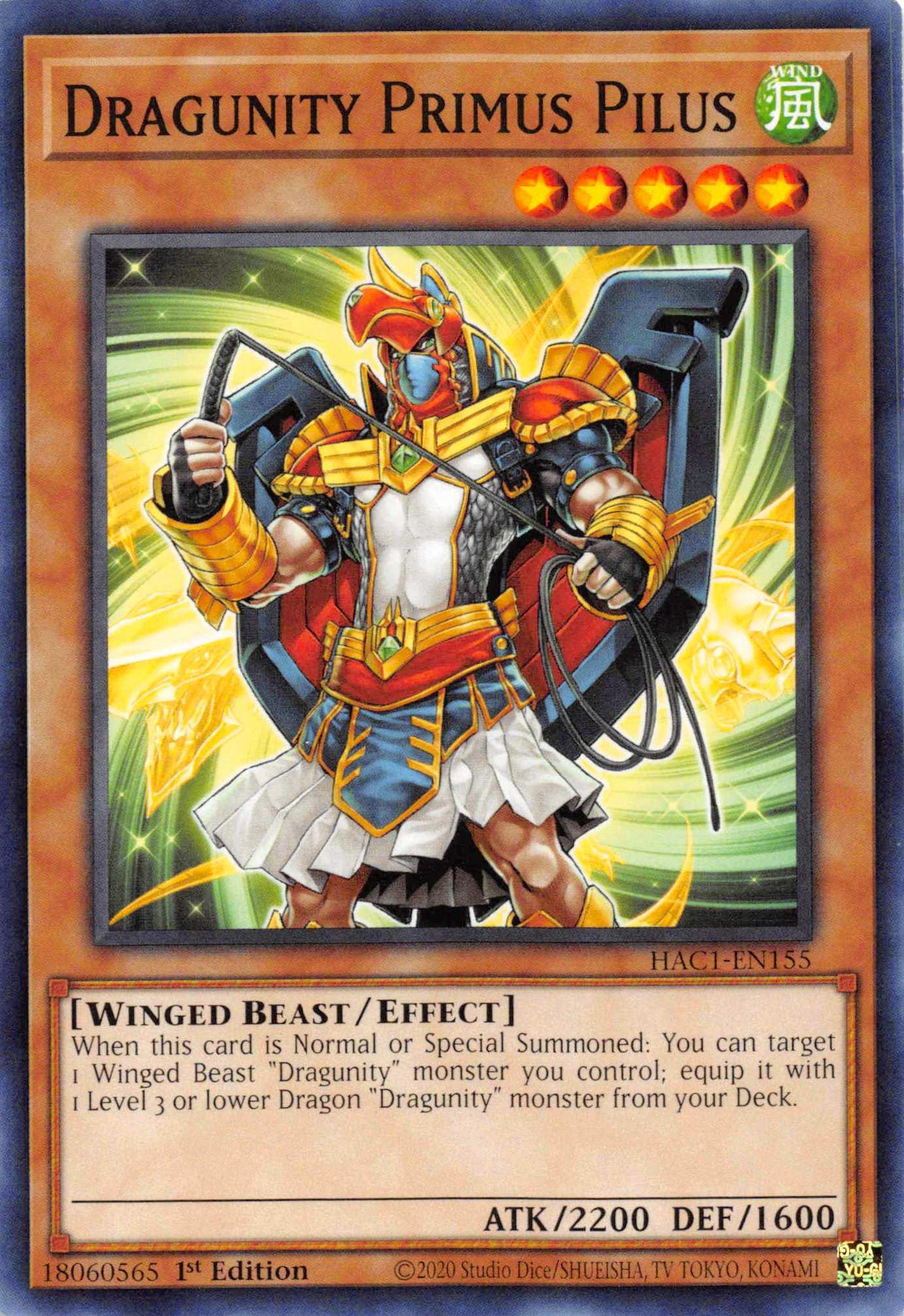 1st Edition, Common, Effect Monster, Hidden Arsenal: Chapter 1, Wind, Winged Beast Dragunity Primus Pilus [HAC1-EN155] Common - Trading Card World