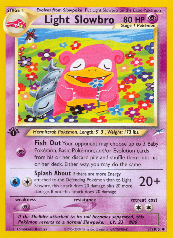 1st Edition Normal, 51, Neo Destiny 1st Edition, Psychic, Psychic[×2], Uncommon Light Slowbro (51/105) [Neo Destiny 1st Edition] - Trading Card World