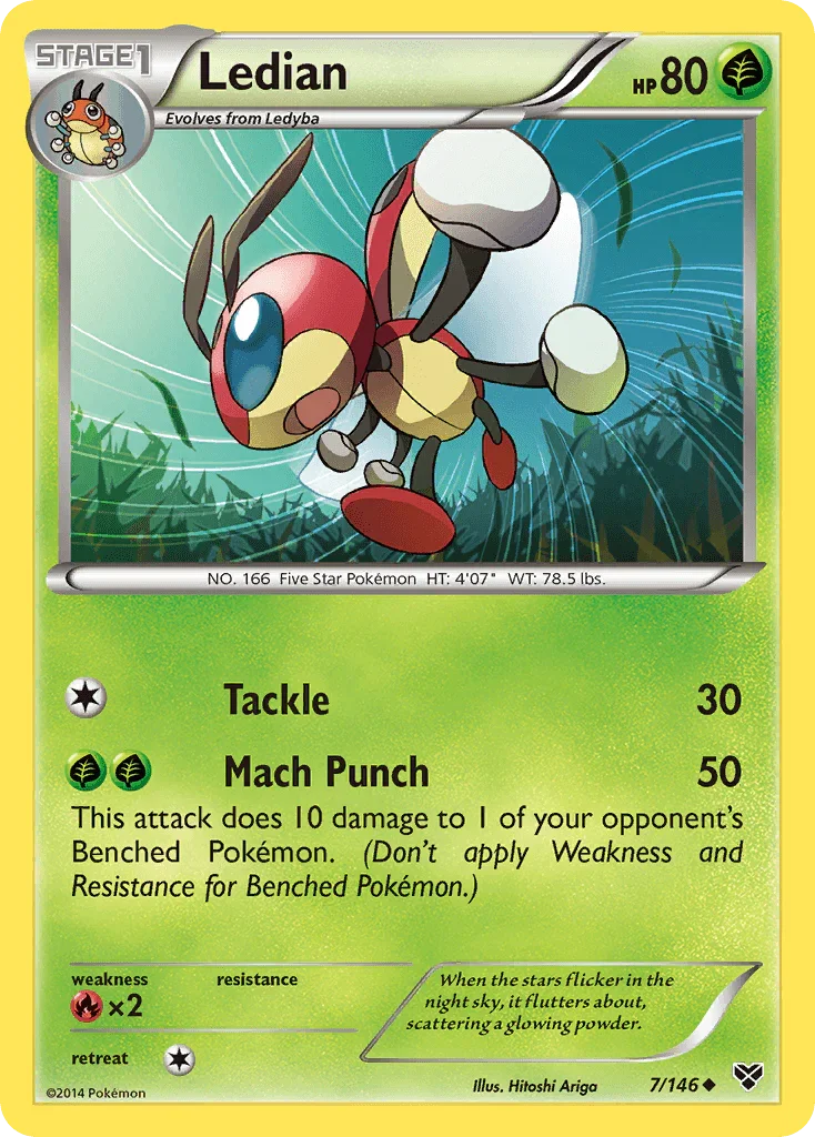 Fire[×2], Grass, Normal, Reverse Holofoil, Uncommon, XY: Base Set Ledian (7/146) [XY: Base Set] - Trading Card World