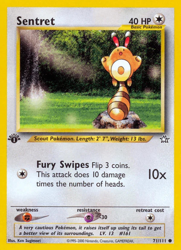 1st Edition Normal, 71, Colorless, Common, Fighting[×2], Neo Genesis 1st Edition, Psychic[-30] Sentret (71/111) [Neo Genesis 1st Edition] - Trading Card World
