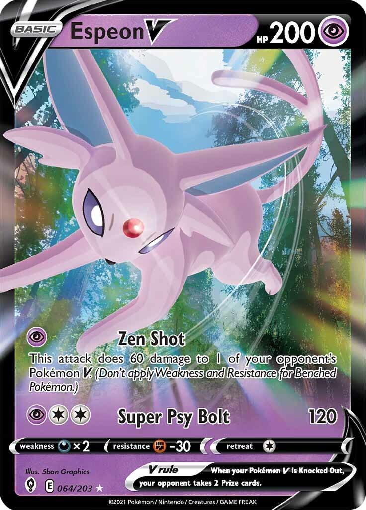 064, Darkness [x2], Fighting [-30], Holofoil, Psychic, Sword & Shield: Evolving Skies, Ultra Rare Espeon V (064/203) [Sword & Shield: Evolving Skies] - Trading Card World