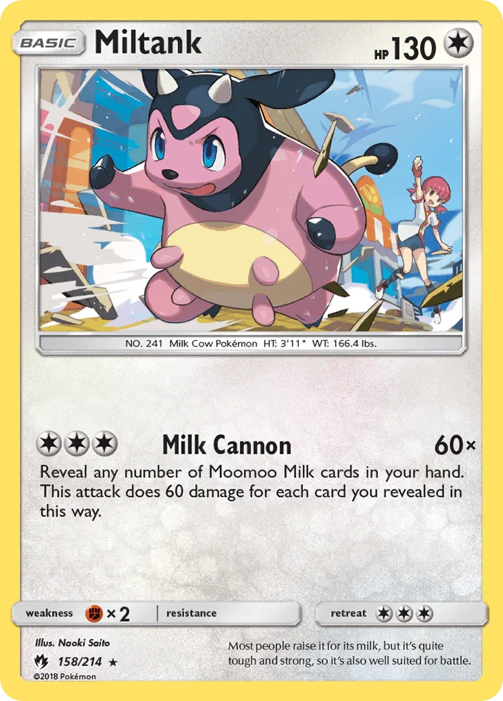 158, Colorless, Fighting[×2], Normal, Rare, Reverse Holofoil, Sun & Moon: Lost Thunder Miltank (158/214) [Sun & Moon: Lost Thunder] - Trading Card World
