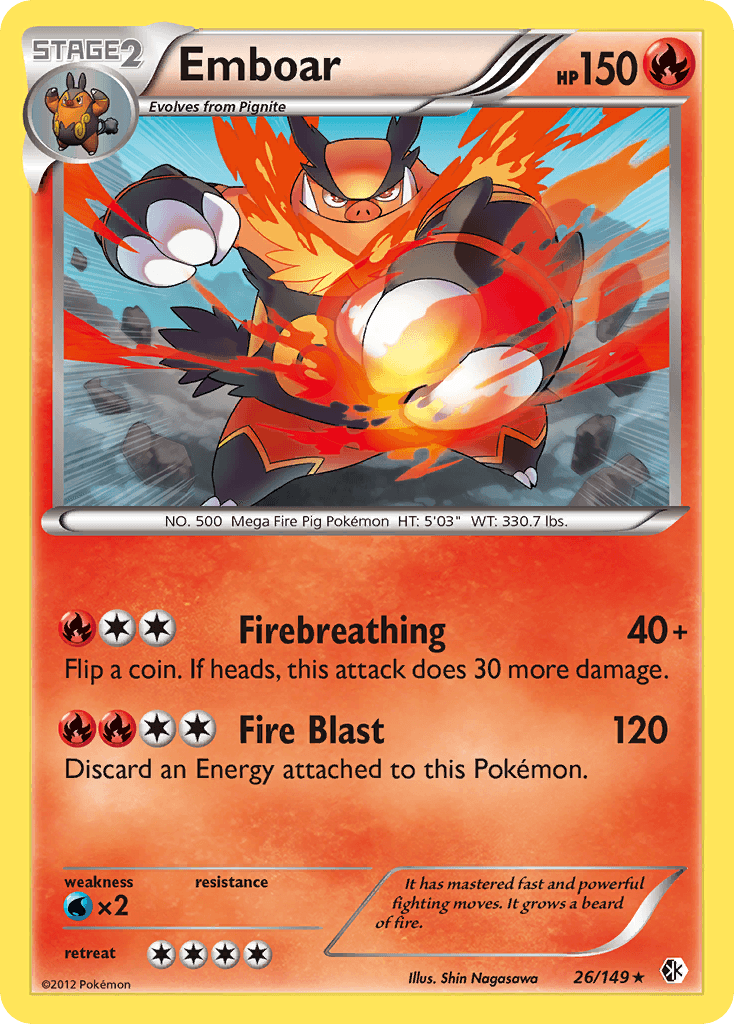 26, Black & White: Boundaries Crossed, Fire, Holo Rare, Holofoil, Reverse Holofoil, Water[×2] Emboar (26/149) [Black & White: Boundaries Crossed] - Trading Card World