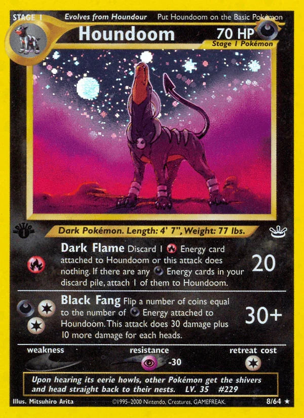 1st Edition Holofoil, Darkness, Holo Rare, Neo Revelation 1st Edition, Psychic[-30] Houndoom (8/64) [Neo Revelation 1st Edition] - Trading Card World
