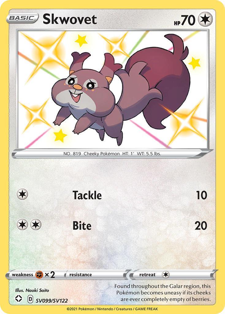 Colorless, Fighting[×2], Holofoil, SV099, Sword & Shield: Shining Fates, Ultra Rare Skwovet (SV099/SV122) [Sword & Shield: Shining Fates] - Trading Card World