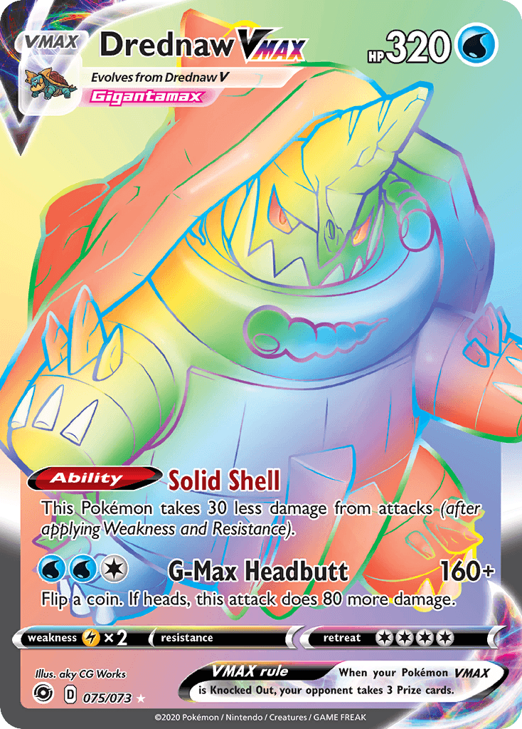 075, Holofoil, Lightning[×2], Secret Rare, Sword & Shield: Champion's Path, Water Drednaw VMAX (075/073) [Sword & Shield: Champion's Path] - Trading Card World