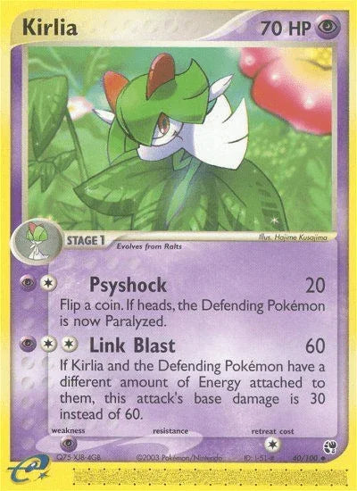 40, EX: Sandstorm, Normal, Psychic, Psychic[×2], Reverse Holofoil, Uncommon Kirlia (40/100) [EX: Sandstorm] - Trading Card World