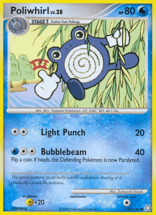 115, Common, Diamond & Pearl: Legends Awakened, Lightning[+20], Normal, Reverse Holofoil, Water Poliwhirl (115/146) [Diamond & Pearl: Legends Awakened] - Trading Card World
