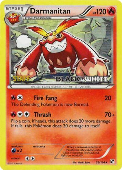 25, Black & White: Black Star Promos, Fire, Holofoil, Promo, Water [x2] Darmanitan (25/114) (Staff Prerelease Promo) [Black & White: Black Star Promos] - Trading Card World