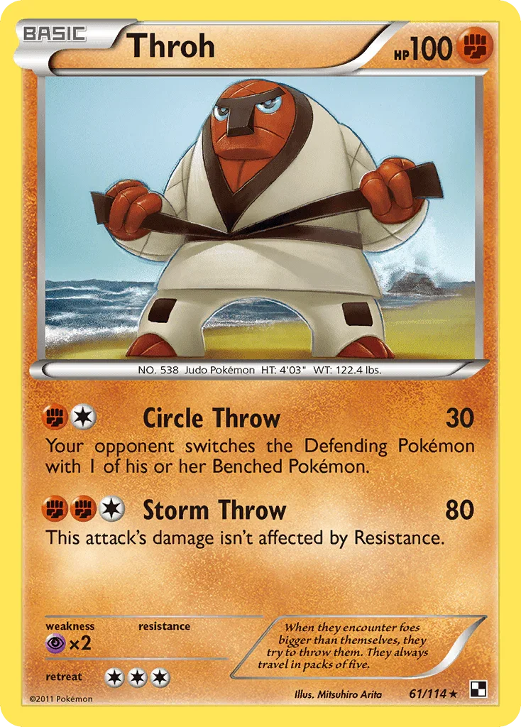 61, Black & White: Base Set, Fighting, Normal, Psychic[×2], Rare, Reverse Holofoil Throh (61/114) [Black & White: Base Set] - Trading Card World