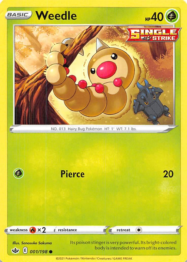 001, Common, Fire [x2], Grass, Normal, Reverse Holofoil, Sword & Shield: Chilling Reign Weedle (001/198) [Sword & Shield: Chilling Reign] - Trading Card World