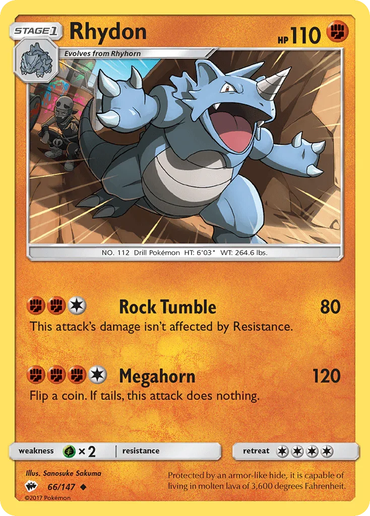 66, Fighting, Grass[×2], Normal, Reverse Holofoil, Sun & Moon: Burning Shadows, Uncommon Rhydon (66/147) [Sun & Moon: Burning Shadows] - Trading Card World
