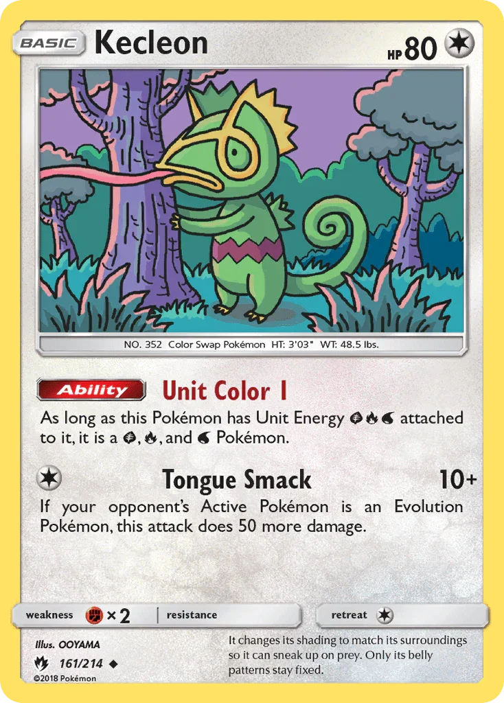 161, Colorless, Fighting[×2], Normal, Reverse Holofoil, Sun & Moon: Lost Thunder, Uncommon Kecleon (161/214) [Sun & Moon: Lost Thunder] - Trading Card World