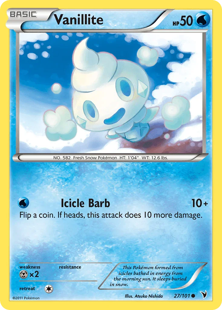 27, Black & White: Noble Victories, Common, Metal[×2], Normal, Reverse Holofoil, Water Vanillite (27/101) [Black & White: Noble Victories] - Trading Card World