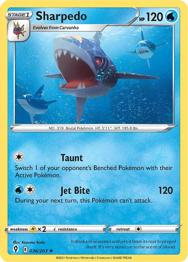 036, Lightning [x2], Normal, Rare, Reverse Holofoil, Sword & Shield: Evolving Skies, Water Sharpedo (036/203) [Sword & Shield: Evolving Skies] - Trading Card World