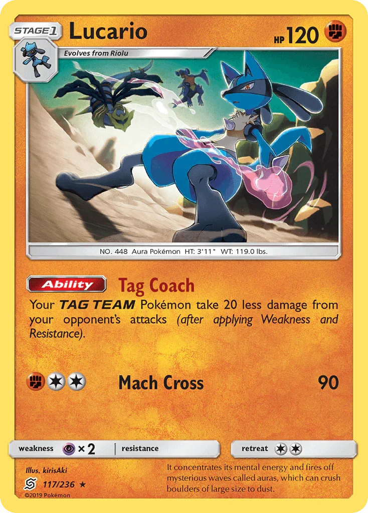 117, Fighting, Normal, Psychic[×2], Rare, Reverse Holofoil, Sun & Moon: Unified Minds Lucario (117/236) [Sun & Moon: Unified Minds] - Trading Card World