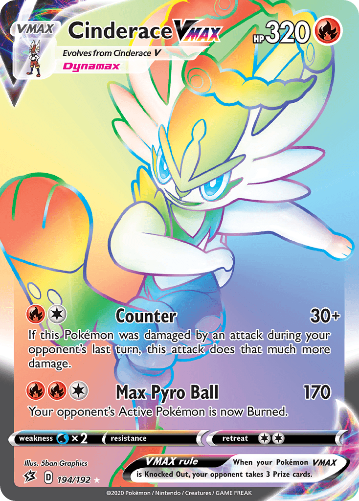194, Fire, Holofoil, Secret Rare, Sword & Shield: Rebel Clash, Water[×2] Cinderace VMAX (194/192) [Sword & Shield: Rebel Clash] - Trading Card World