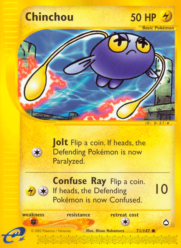 71, Aquapolis, Common, Fighting[×2], Lightning, Normal, Reverse Holofoil Chinchou (71/147) [Aquapolis] - Trading Card World