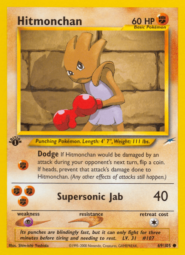 1st Edition Normal, 69, Common, Fighting, Neo Destiny 1st Edition, Psychic[×2] Hitmonchan (69/105) [Neo Destiny 1st Edition] - Trading Card World