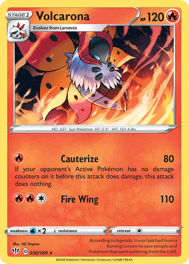 030, Fire, Normal, Rare, Reverse Holofoil, Sword & Shield: Darkness Ablaze, Water[×2] Volcarona (030/189) [Sword & Shield: Darkness Ablaze] - Trading Card World