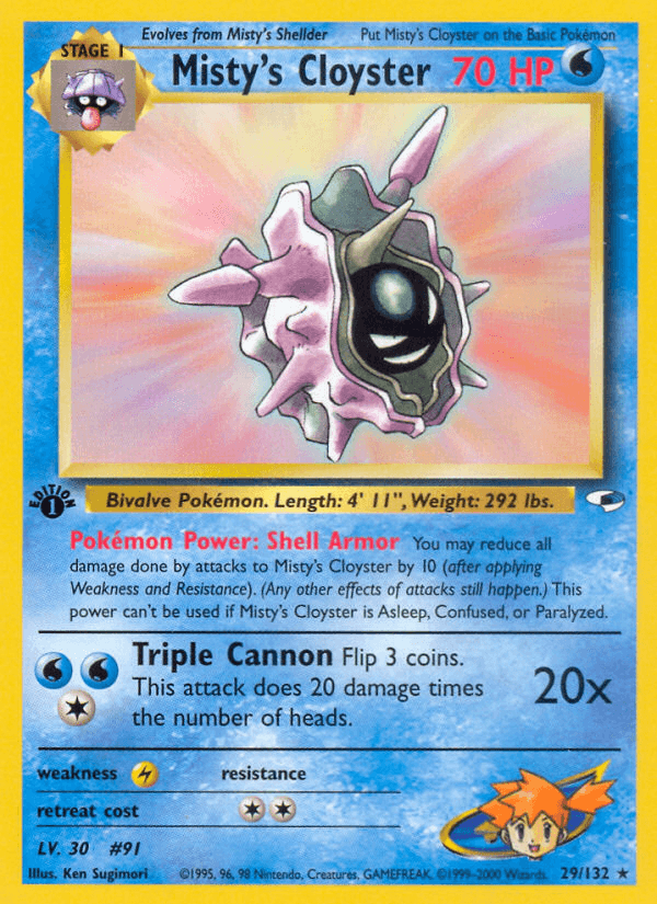 1st Edition Normal, 29, Gym Heroes 1st Edition, Lightning[×2], Rare, Water Misty's Cloyster (29/132) [Gym Heroes 1st Edition] - Trading Card World